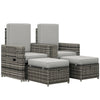 Recliner Rattan Sun Lounger w/ Storage Tea Table & Footstools, Grey