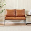 Double Sofa Armchair Faux Leather Back Cushion Metal Frame Leg Oak Armrest Brown