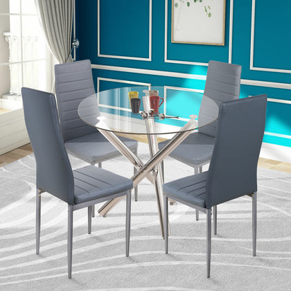90cm Clear Round Dining Table Glossy X Crossed Legs Tempered Glass & Chrome Legs