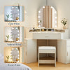 Corner Mirror Dressing Table with LED Lights Makeup Desk 3 Drawers White