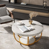 Modern Round Coffee Table, 2-Tier Circle Center Table with Faux White Marble