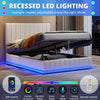Ottoman Storage Gas Lift Up Bed Upholstered Bed Frame with LED Cream 5ft King