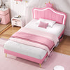 3ft Single Upholstered Bed Frame with LED Adjustable Headboard, Wood Slats, Pink