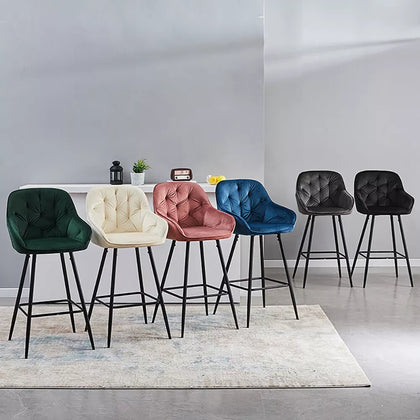 2 PCS Luxury Kitchen Bar Stools Velvet Padded Seat ＆ Armrest Salon Lounge chairs