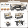 7 PCS Patio Dining Furniture PE Rattan Sectional Sofa Set with Ottomans White