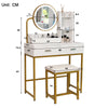 Modern Vanity Dressing Table with LED Light Mirror Stool Shelves 2 Drawers