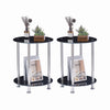 2pcs Round Black Tempered Glass Sofa Side End Table Bedside Table with Storage