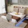 OTTOMAN STORAGE GAS LIFT BED FRAME UPHOLSTERED BED WITH LED 5FT KING BED BEIGE