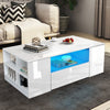 High Gloss Coffee Table With Storage 2 Drawer Wooden Living Room RGB LED Lights