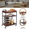 Industrial Kitchen Island Cart 3-Tier Rolling Bar Serving Trolley With Wine Rack