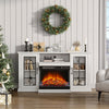 60" White Living Room TV Stand W/Electric Fireplace Fire Log Stove Unit Cabinet