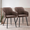 Set of 2 Faux Leather Dining Chairs Brown Armchair Kitchen Restaurant Modern