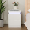 LED Bedside Table 2 Drawers Cabinet Charging Station Nightstand Storage White