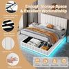 Ottoman Storage Gas Lift Up Bed Upholstered Bed Frame with LED Cream 5ft King