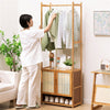 Heavy Duty Vertical Bamboo Garment Coat Rack Stand Shoe Shelf Entryway Corner