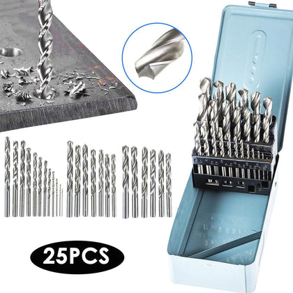 25 Piece HSS Metal Drill Bit Set 1mm 13mm High Speed Steel Metric Tool Kit