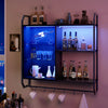 Wall Mounted Storage Cabinet Wood Floating RGB Light Display Shelf 6 Hook Remote