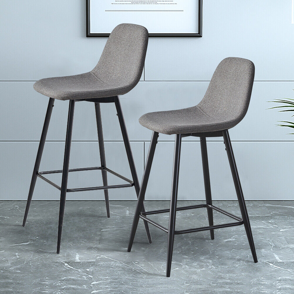 2X Bar Stools Fabric/Faux Leather Pub Chairs Breakfast Kitchen Metal Leg Modern