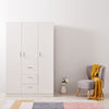 White 3 Door 3 Drawer Triple Wardrobe with Storage Shelves Hanging Rail Bedroom