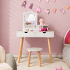 2-in-1 Kids Vanity Set Children Wooden Dressing Table & Stool w/ Mirror