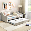 Linen Upholstered Daybed Single Size Trundle Bed Sofa Bed Frame