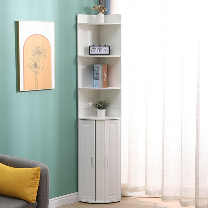 180cm Tall Corner Cabinet with 3-Tier Shelves & 2 Doors Storage Living Room Slim