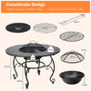 4 in 1 Outdoor Fire Pit Dining Table Round Wood Burning Fire Bowl W/ Mesh Cover