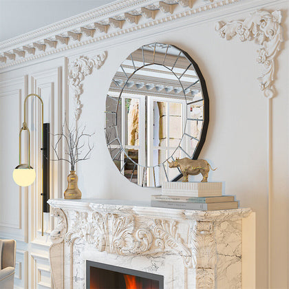 Luxury Round Wall Mirror Bevelled Decorative 3D Mirrored Foyer Bedroom Fireplace