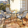 6 Pieces Patio Dining Set Outdoor Furniture Set Tempered Glass Table w/ Umbrella