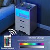 White Gloss Bedside Table with LED Light, 2 Storage Drawers & Charging Station