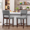 2 Pcs Linen Counter Height Bar Stool Chair Set w/ Hollowed Back Rubber Wood Legs