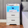 Bedside Table LED Light Nightstand High Gloss 2 Drawers USB Port Power Plug