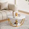 Modern Round Coffee Table, 2-Tier Circle Center Table with Faux White Marble