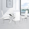 120cm Glass Dining Table and 4 Padded White Chairs Set Home Kitchen Furniture