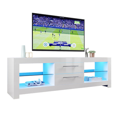 160cm High Gloss White TV Unit Cabinet TV Stand with LED Lights Storage Drawers