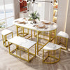 Dining Table Chair Set Marble Effect Top Table and 6x Stools for Dining Room