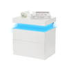 Bedside Tables White High Gloss LED Cabinets 2 Drawers Nightstand Modern Bedroom
