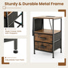Industrial Bedside Table Charging Station End Table Nightstand w/2 Drawer