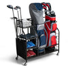 Garage Golf Bag Storage Rack Double Golf Bag Organizer Holder w/ Lockable Wheels