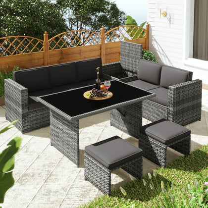 7-Seater Storage Table Sofa Set Cushion Dinning PE Rattan Patio Garden Furniture
