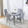 Small Space Dining Set 5Pcs Square Gray Glass Dining Table+ 4 Dining Chairs Set