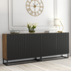 200cm Modern Sideboard | Oak Body Black Fluted Doors | Metal Frame Storage