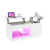 Modern White Coffee Table, Lift Top with RGB Lights & Storage, for Living Room