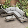 Rattan Garden Furniture Set Patio 6-seater L-shape Sofa w/ Cushions Table Khaki