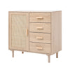 Rattan Buffet Cabinet Storage Sideboard Bar Accent Cabinet 1 Door and 4 Drawers