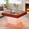 Coffee Table with LED Lights Square Brown Wooden Center Table for Living Room