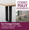 Dining Bench with Black Metal U Shaped Legs, Wooden Bench (120cm), Kitchen Bench