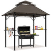 Grill Gazebo, Outdoor BBQ Gazebo with Height-adjustable Shelves, 2.4x1.5m, Brown