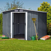 8 x 8ft Outdoor Tool House Metal Storage Garden Shed W/Sliding Door, Foundation