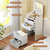 3 in 1 White Vanity Desk with Plip Top Mirror, Makeup Vanity Set with LED Lights